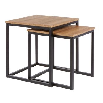 Lot de 2 tables gigognes effet bois avec structure en métal 2