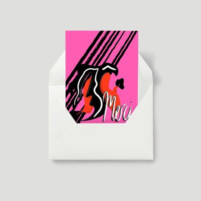 MERCI. Abstract illustrated design. A6 Greeting Card. (Pink)