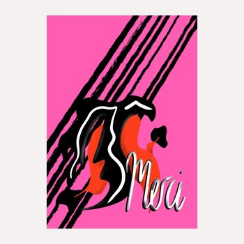 MERCI. Abstract illustrated design. A6 Greeting Card. (Pink) 3