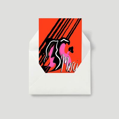 THANK YOU. Abstract illustrated design. A6 Greeting Card. (RED) French Merci / Thank You / Colorful thank you card