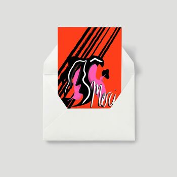 MERCI. Abstract illustrated design. A6 Greeting Card. (RED) French Merci / Thank You / Colourful thank you card 1