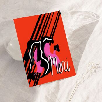 MERCI. Abstract illustrated design. A6 Greeting Card. (RED) French Merci / Thank You / Colourful thank you card 2