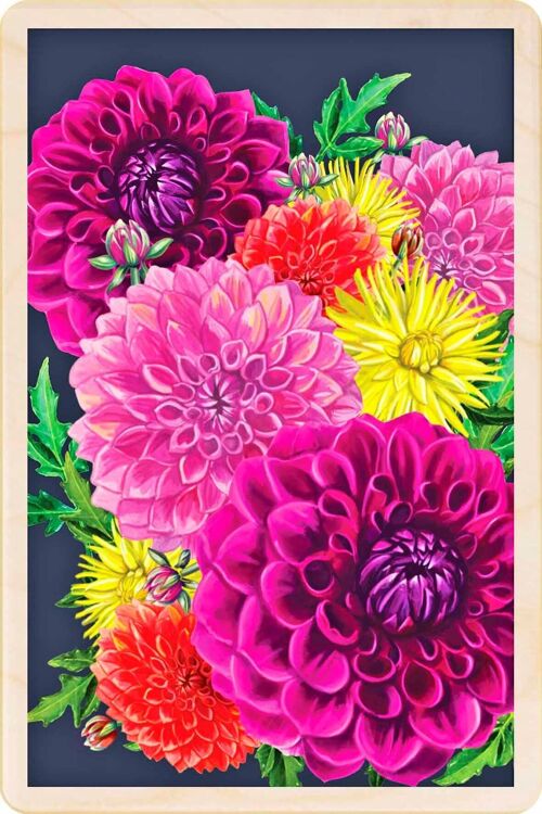 Wooden Postcard DAHLIA FLOWERS Card