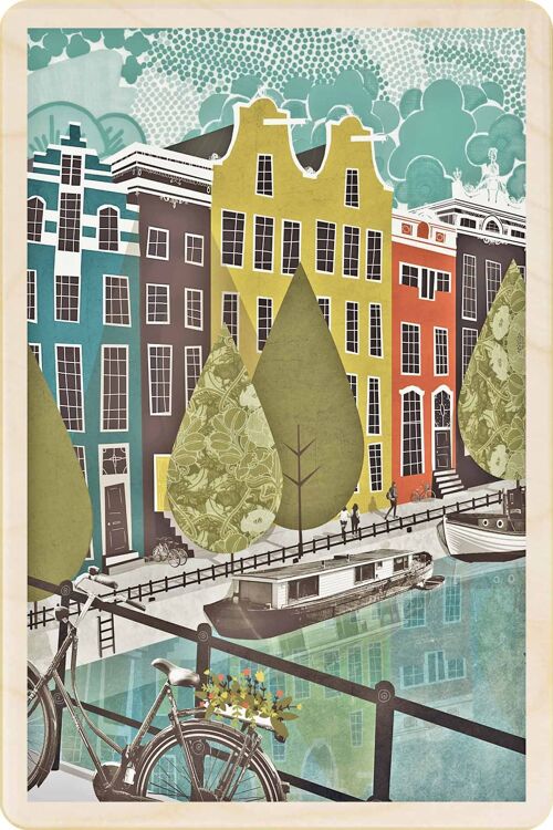 Wooden Postcard AMSTERDAM Travel Art Card