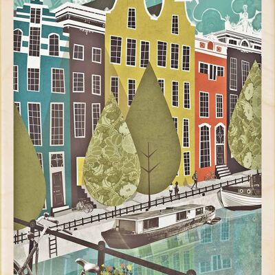 Postal de madera AMSTERDAM Travel Art Card