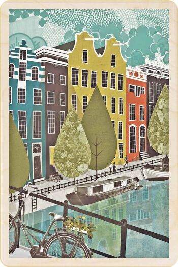 Carte postale en bois AMSTERDAM Travel Art Card 1