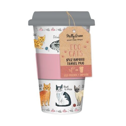Curious Cats Travel Mug Eco Bamboo Fibre 17oz