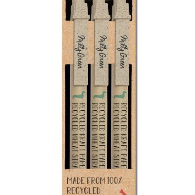 Set di 3 penne Debonair Dogs - Carta Kraft riciclata e paglia di grano