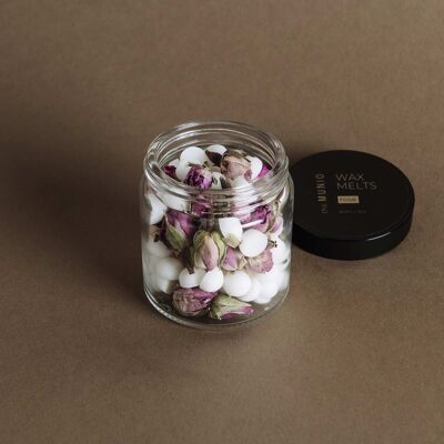 Rose mini soy wax melts in a glass votive