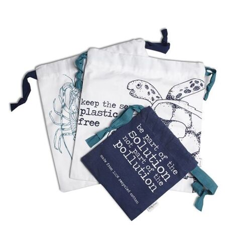 Ocean Set of  3 Travel Bags - 100% Recycled Cotton