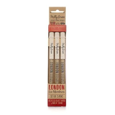 London Adventure Pens Set of 3 - Recycled Kraft Paper and Wheat Straw
