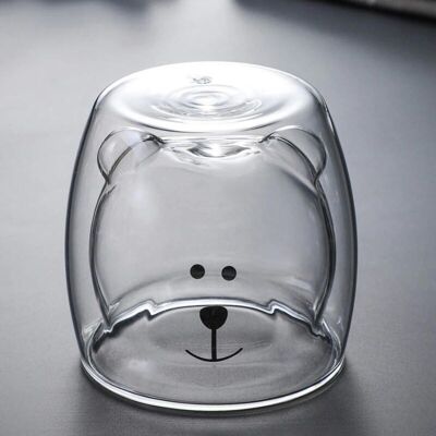 Cute Double Wall Glass Mug - Bear