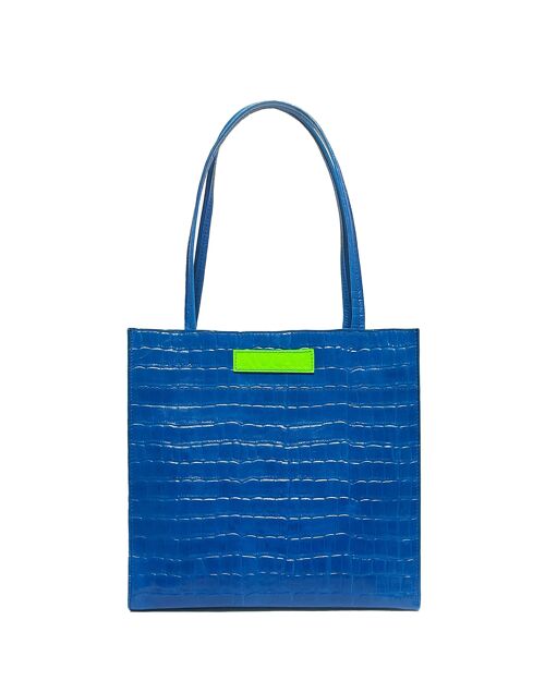 Medium Croc Embossed Leather Shoulder Crossbody Travel Work Tote Bag Blue