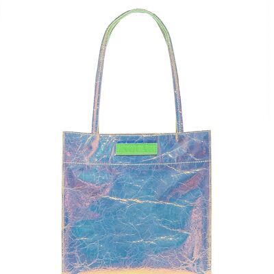 Medium Leather Shoulder Crossbody Travel Work Tote Bag Iridescent