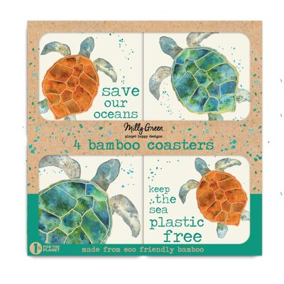Schildkröten-Untersetzer aus Bambus, 4 Stück