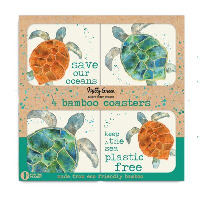 Turtle Bamboo Coasters Set of 4