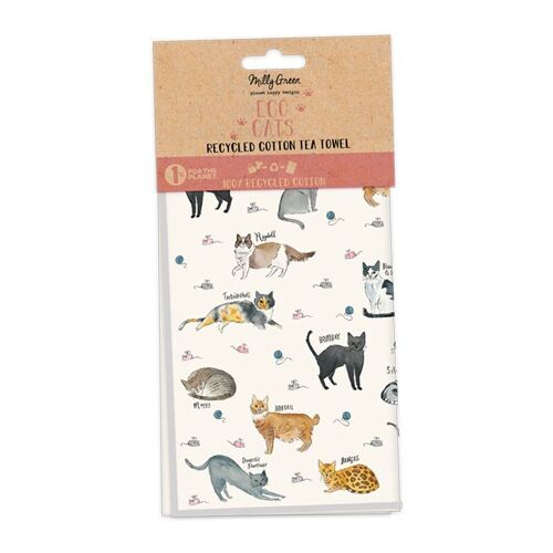 Curious Cats Tea Towels Set of 2 - 100% Recycled Cotton