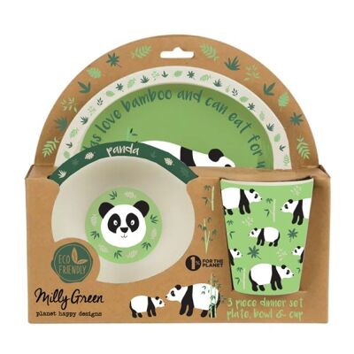 Gefährdete Tiere – Panda – 3-teiliges Kinder-Set aus Bambus