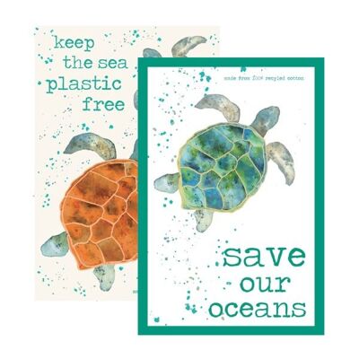 Lot de 2 torchons tortues - 100 % coton recyclé