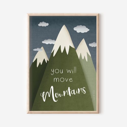 Poster Kinderzimmer Berge "you will move mountains" - Kinderposter Abenteuer