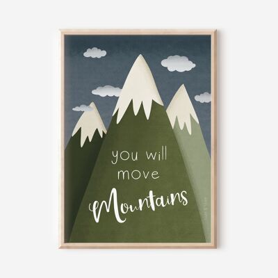 Affiche chambre d'enfant montagnes "tu déplaceras des montagnes" - affiche aventure pour enfants