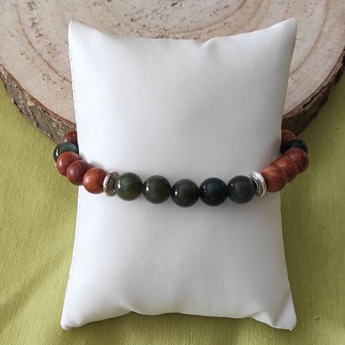 bracelet élastique perles bois et pierres naturelles agate mousse 8mm