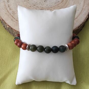 bracelet élastique perles bois et pierres naturelles agate mousse 8mm 1