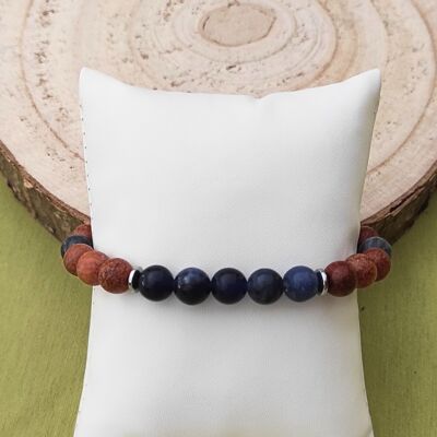 elastic bracelet wooden beads and natural stones sodalite 8mm