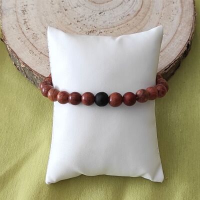 elastic bracelet wooden beads and natural stone matt onyx solo bead 8mm