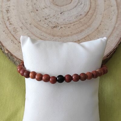 elastic bracelet wooden beads and natural stone onyx 6mm solo bead