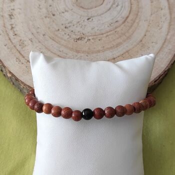 bracelet élastique perles bois et perle solo pierre naturelle onyx 6mm 1