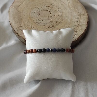 elastic bracelet wooden beads and natural stones sodalite 6mm
