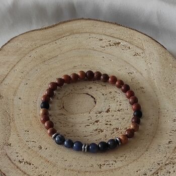 bracelet élastique perles bois et pierres naturelles sodalite 6mm 2