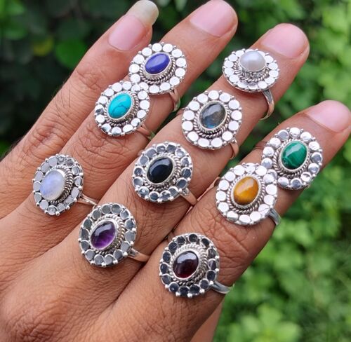 Pack of 10 Pieces 925 sterling Silver Handmade Rings With All Different Semi-Precious Gemstones