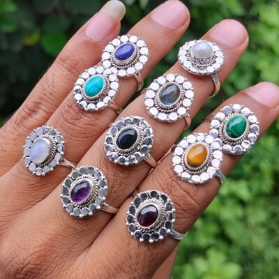 Pack of 10 Pieces 925 sterling Silver Handmade Rings With All Different Semi-Precious Gemstones
