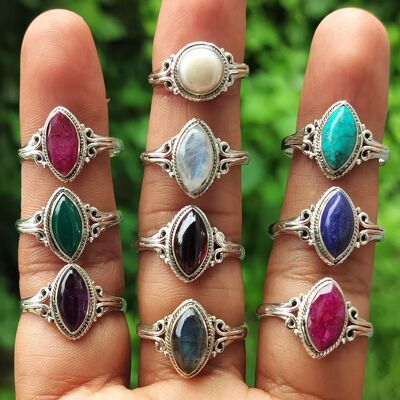 Pack of 9 Classic Handmade Rings  925 Sterling Silver With Genuine Semi-Precious Gemstones.