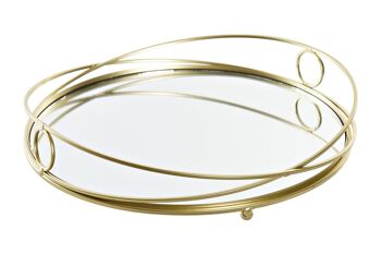 PLATEAU MÉTAL MIROIR 28X28X4,5 CERCLE DORÉ BD186626 1