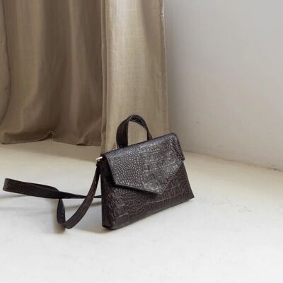 Mini sac à bandoulière en cuir végétalien croco ELISE PETIT