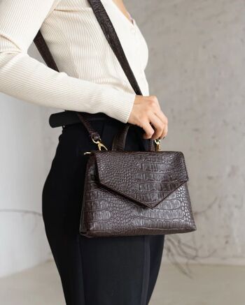 Mini sac à bandoulière en cuir végétalien croco ELISE PETIT 6