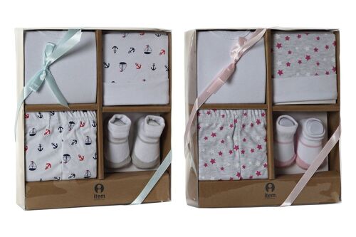 BEBE SET 4 ALGODON 24X28X7 0-6 MESES 2 SURT. BE177918