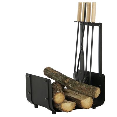 MAGASIN A BOIS SET 4 ACIER BOIS 11X2,5X57 NOIR CH199564