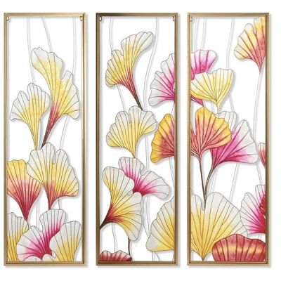 DÉCORATION MURALE SET 3 MÉTAL 122X3X122 FEUILLES CU199443