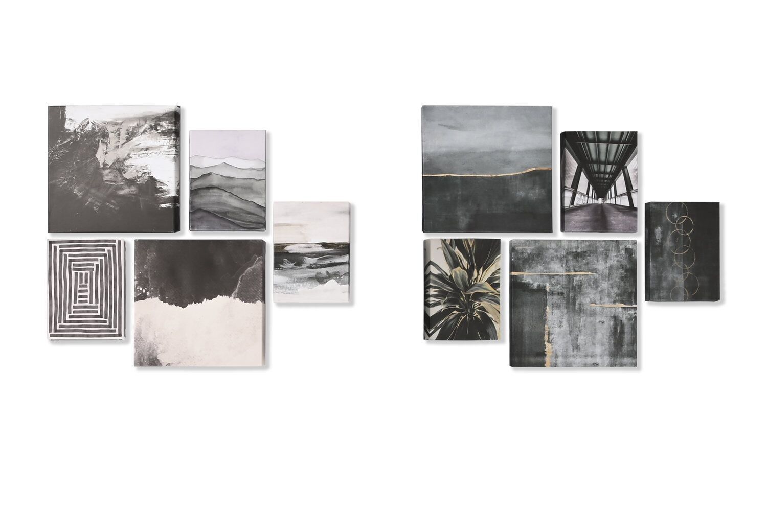 Picture set of 5 MDF canvas 25x2.5x25 modern 2 assorted. CU208950