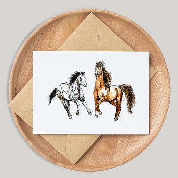 Cheval poney fait à la main et dessiné à la main Carte de vœux 1