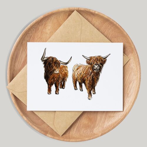 Highland Cow Handmade & Hand Drawn Greeting Card