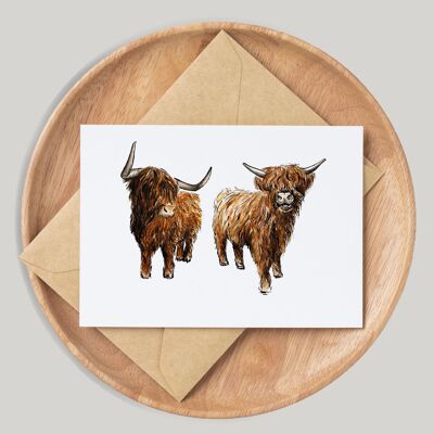 Highland Cow handgemachte & handgezeichnete Grußkarte