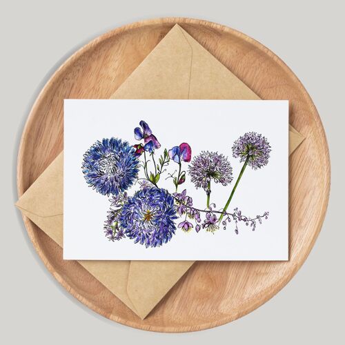 Blue Flowers Handmade & Hand Drawn Greeting Card