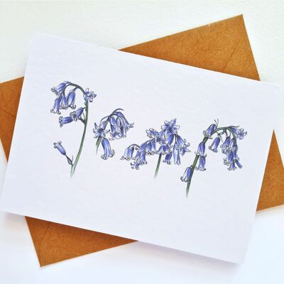 Bluebells Flower Handmade & Hand Drawn Greeting Card