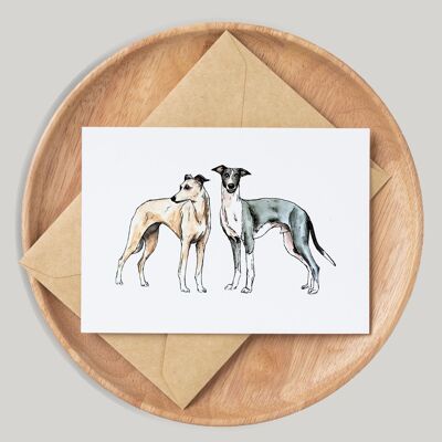 Whippet Hund handgemachte & handgezeichnete Grußkarte