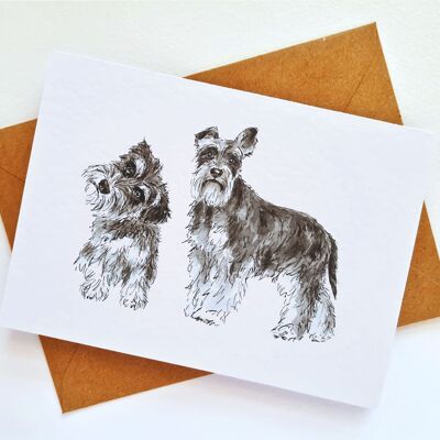 Schnauzer Dog Handmade & Hand Drawn Greeting Card